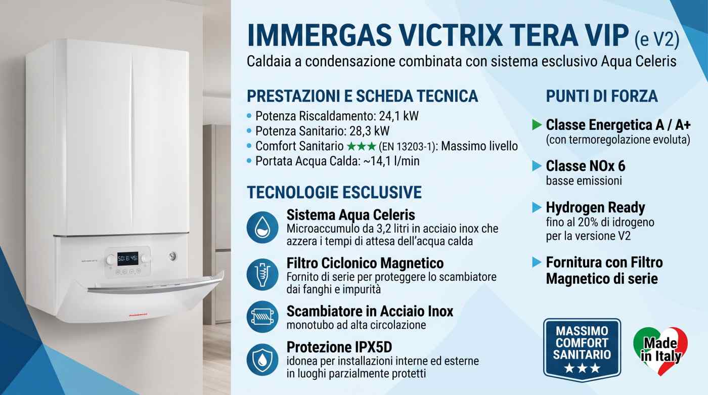 Infografica caldaia murale a gas a condensazione Immergas Victrix Tera Vip | schede-tecniche.it