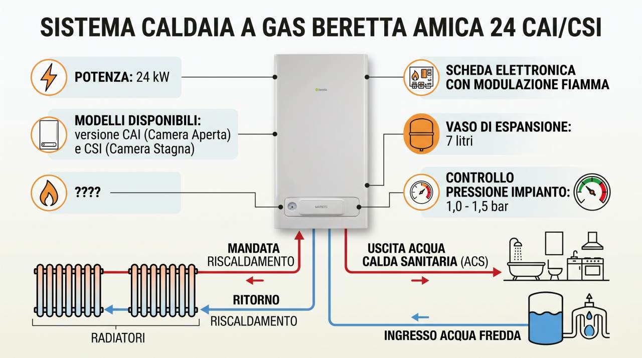 Infografica caldaia murale a gas Beretta Amica 24 CAI/CSI | schede-tecniche.it
