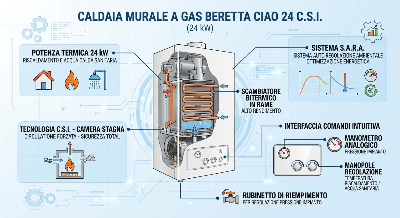 Infografica caldaia murale a gas Beretta Ciao 24 C.S.I. | schede-tecniche.it