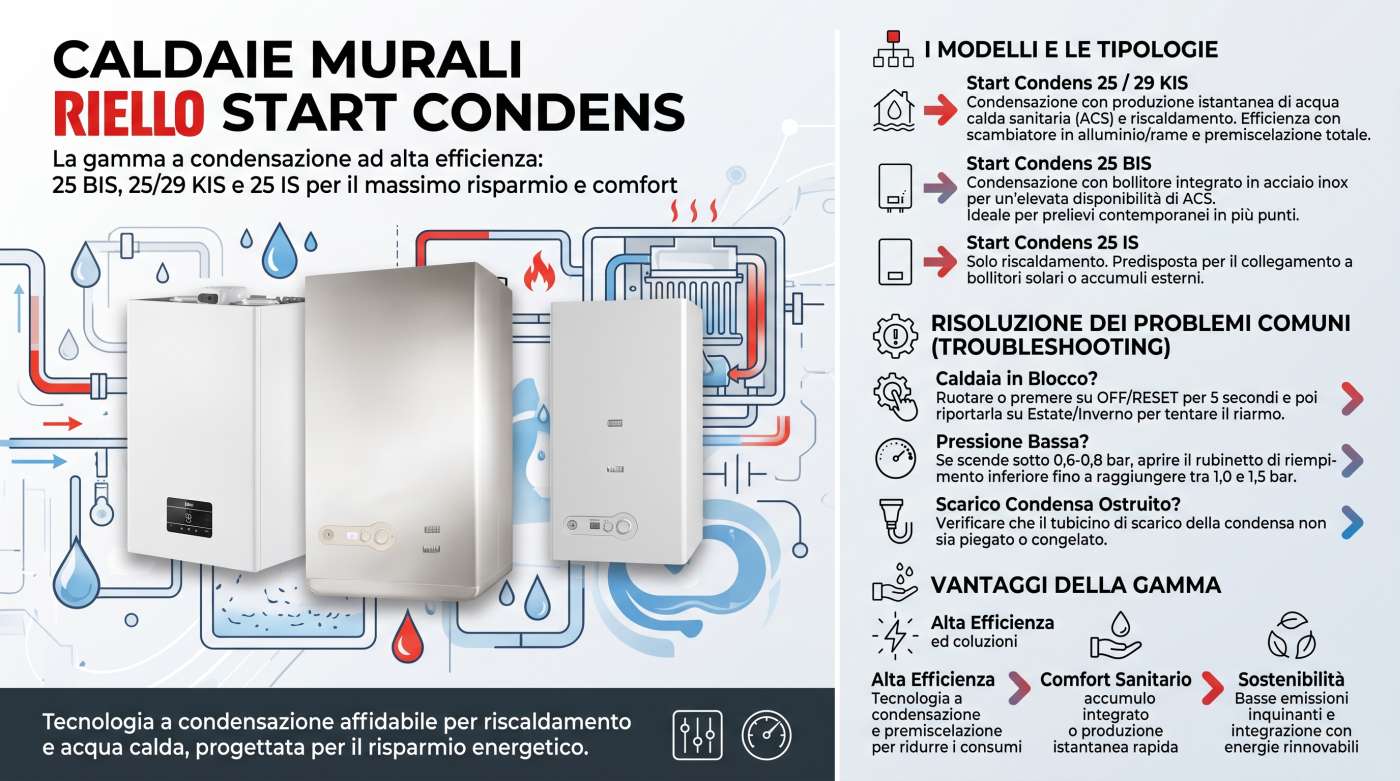 Infografica caldaie murali Riello Start Condens 25 BIS - 25/29 KIS - 25 IS | schede-tecniche.it