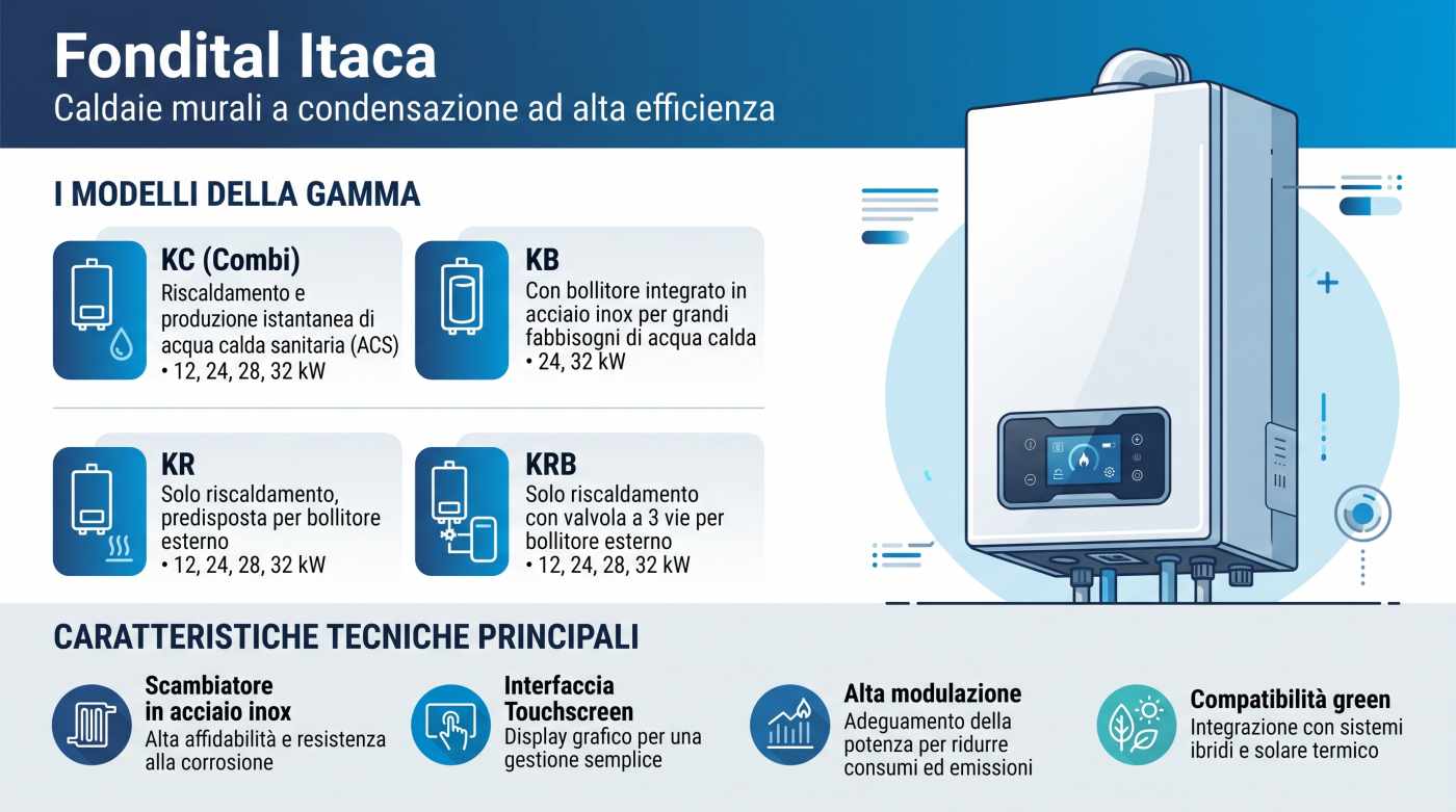 Infografica caldaie murali a condensazione Fondital Itaca KB-KC-KR-KRB | schede-tecniche.it