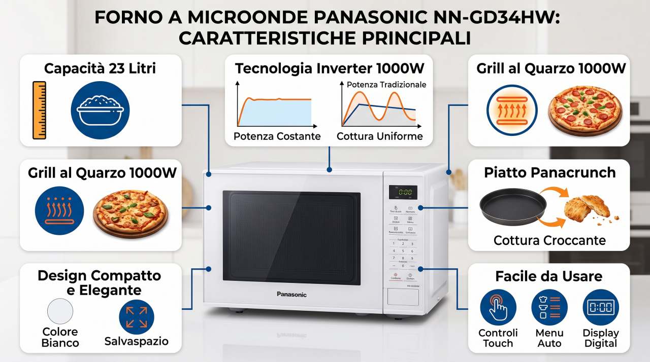 Infografica forno a microonde Panasonic NN-GD34HW | schede-tecniche.it