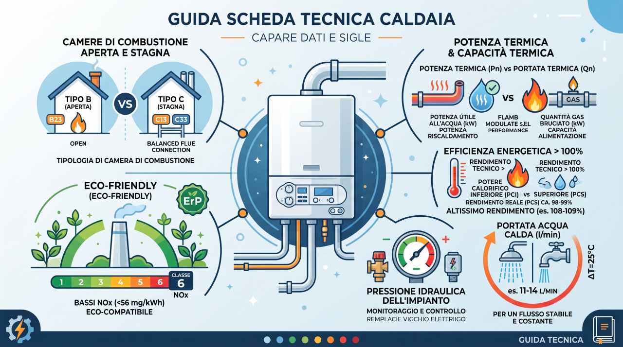Infografica: guida alla lettura della scheda tecnica di una caldaia a gas