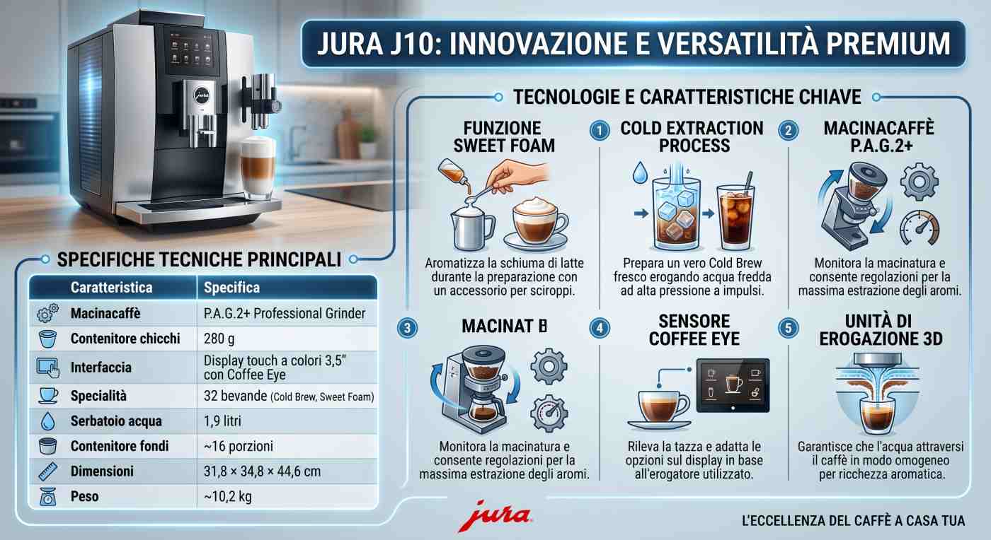 Infografica macchina da caffè Jura J10 | schede-tecniche.it