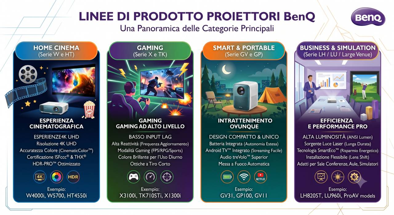 Infografica principali modelli videoproiettori BenQ