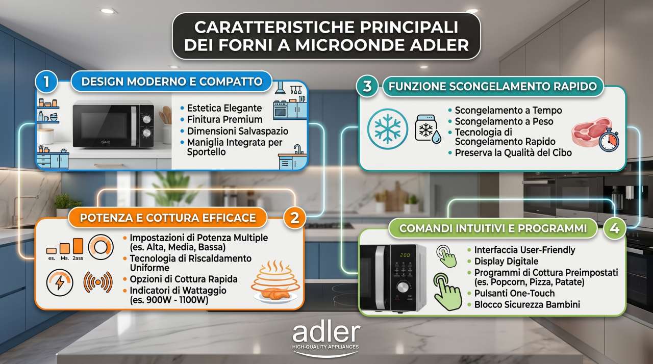 Schede tecniche e manuali uso forni a microonde Adler