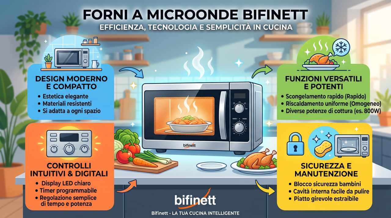 Schede tecniche e manuali uso forni a microonde Bifinett