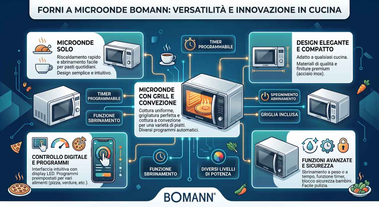 Schede tecniche e manuali uso forni a microonde Bomann
