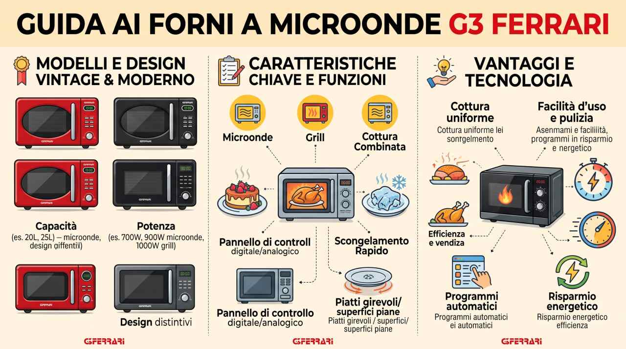 Schede tecniche e manuali uso forni a microonde G3-Ferrari