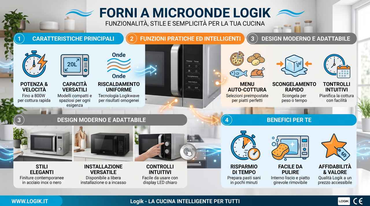 Schede tecniche e manuali uso forni a microonde Logik
