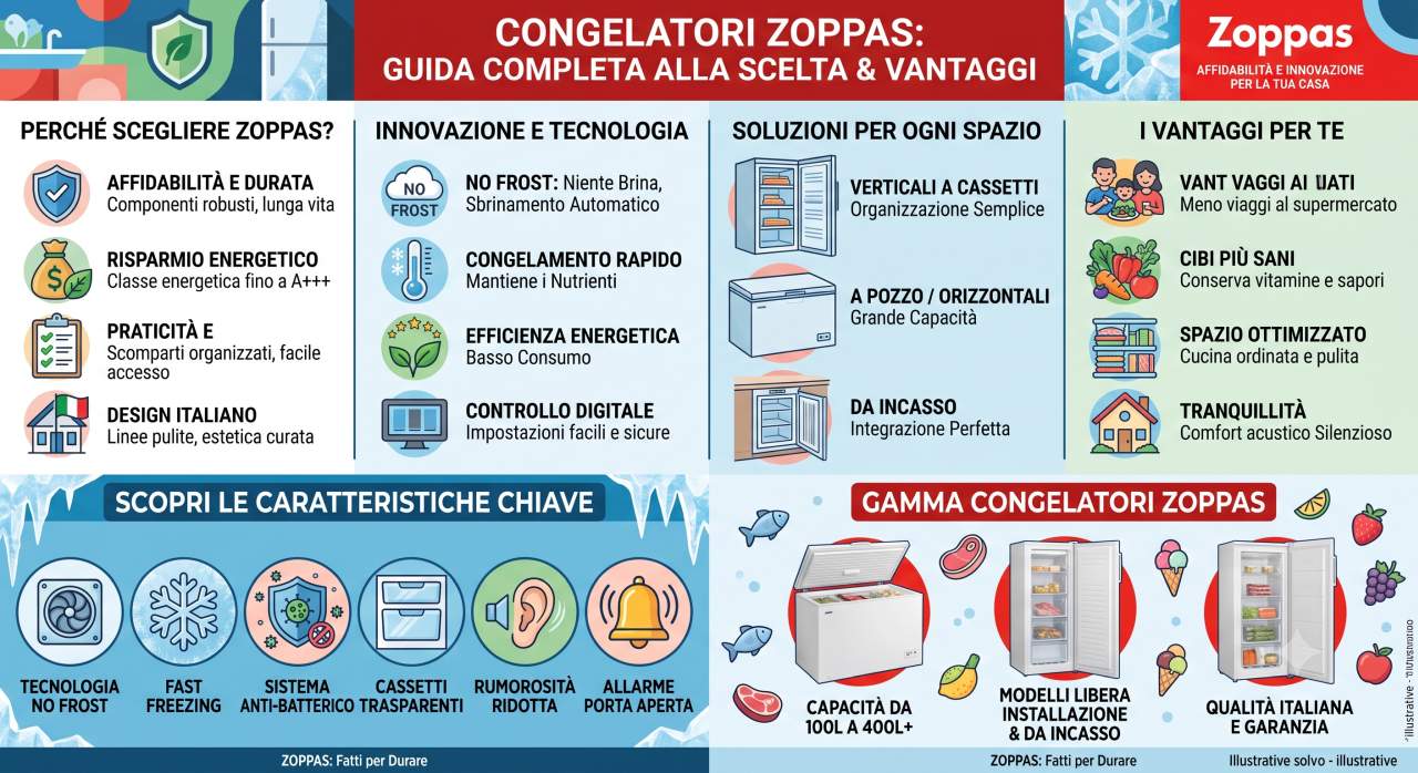 Schede tecniche e manuali uso congelatori Zoppas