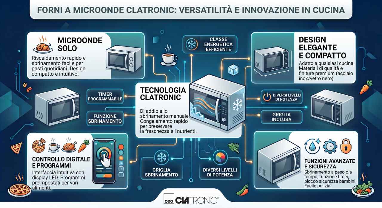 Schede tecniche e manuali uso forni a microonde Clatronic