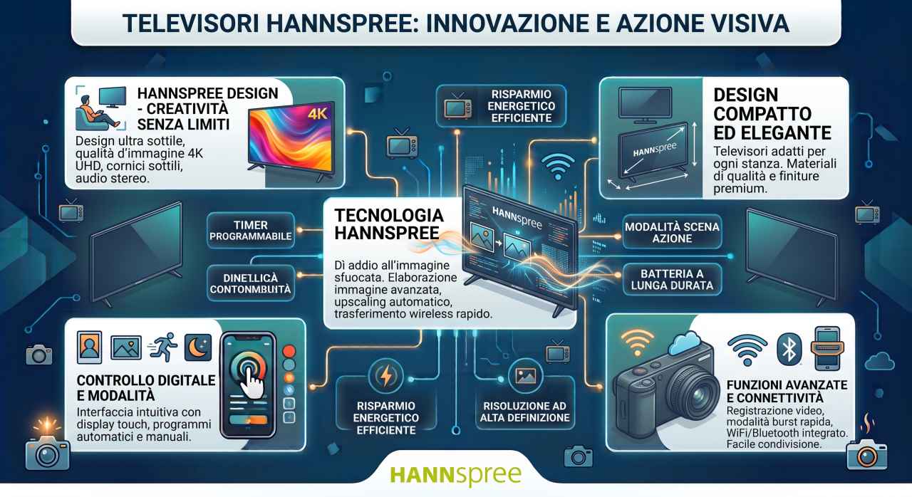 Infografica schede tecniche e manuali uso televisori Hannspree