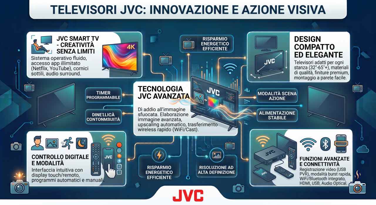Infografica schede tecniche e manuali uso televisori JVC