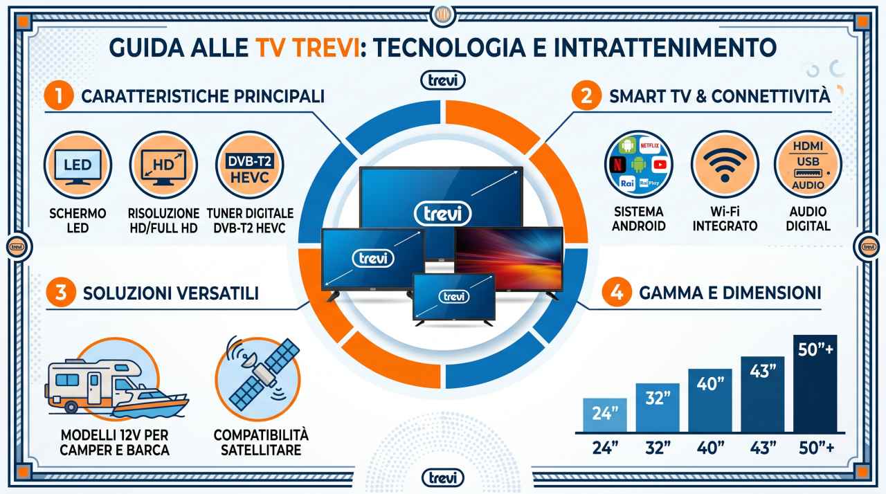 Infografica schede tecniche e manuali uso televisori Trevi