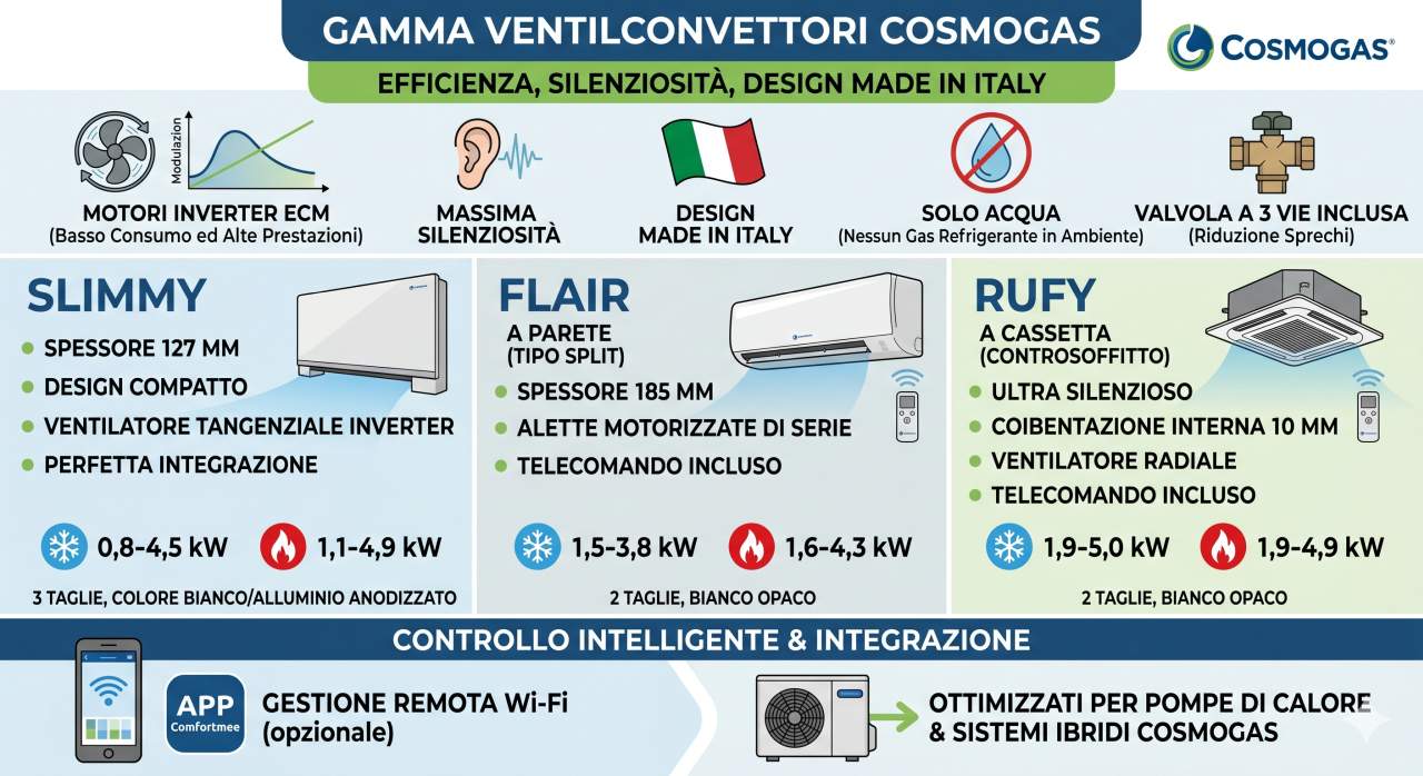 Infografica sui principali modelli di ventilconvettori Cosmogas