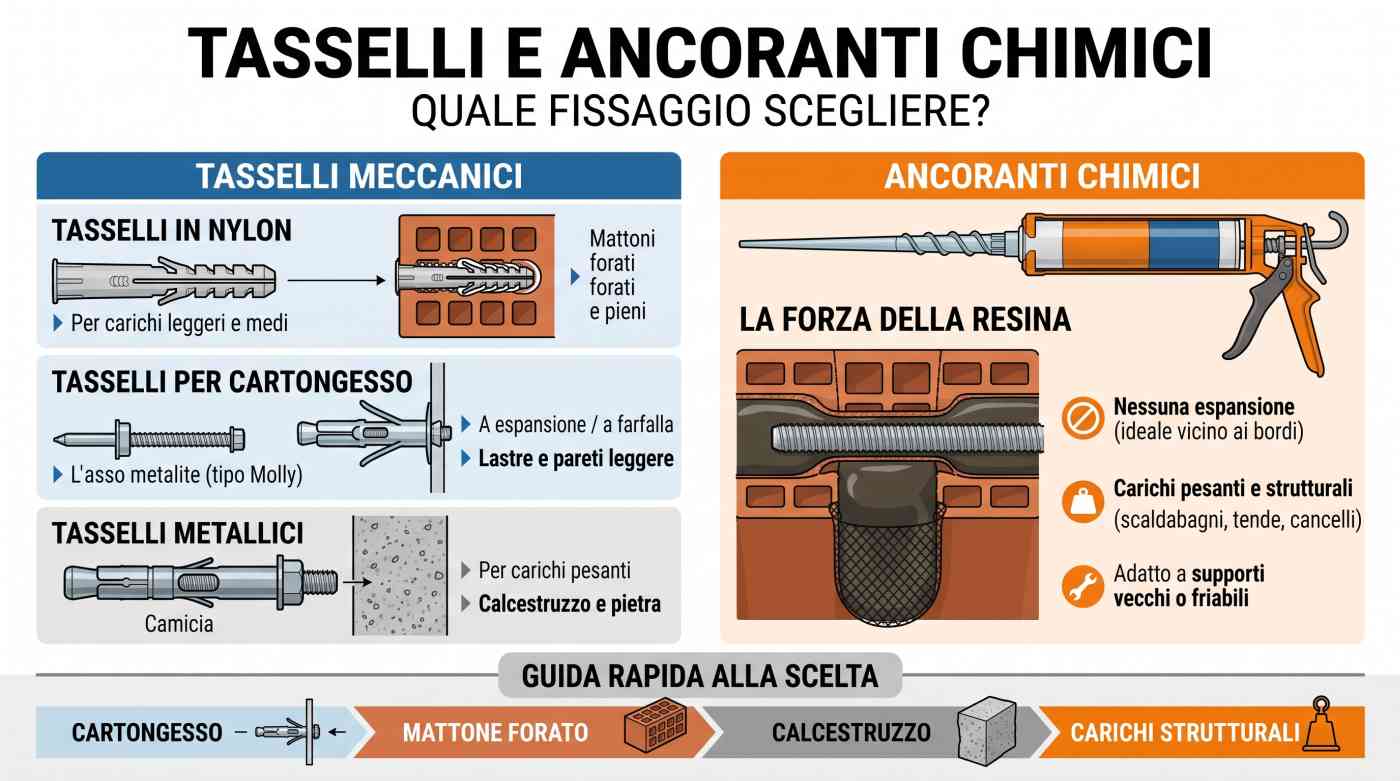 Tasselli e ancoranti chimici: quale fissaggio scegliere per muri, cartongesso e calcestruzzo
